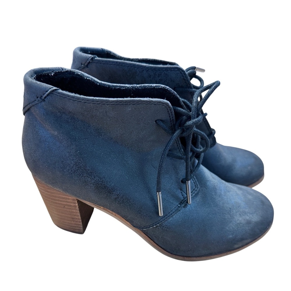 TOMS Women's Black Suede Lace Up Block Heel Ankle Boots Size 7